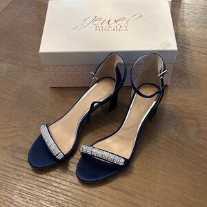Badgley Mischka Midnight Blue Heels with Rhinestone Strap